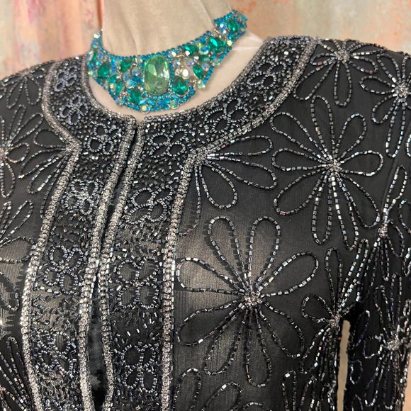 πCote d' Azur Stunning Elegant Evening Richly Beaded Silk Jacket - Picture 4 of 14